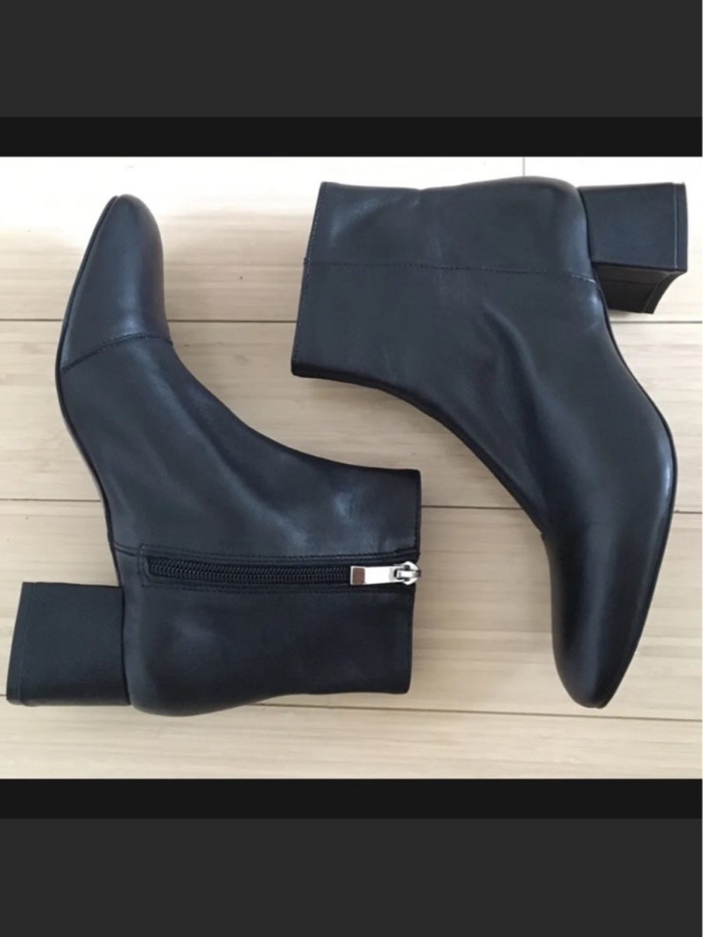 Zara Black Leather Ankle Booties with Side Zip